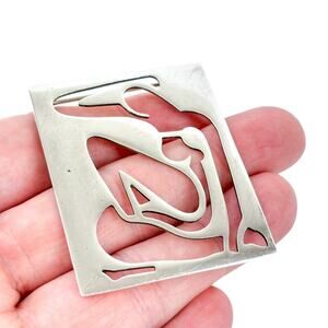 Vintage Sterling Silver 925 Large Modernist Nude Silhouette Cut Out Brooch